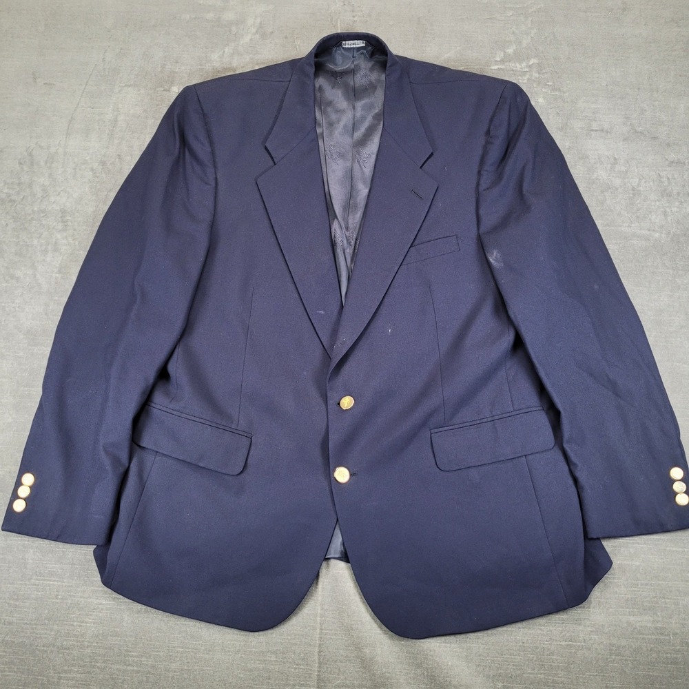 Vintage Burberrys Mens Navy Blue Wool Blazer Gold‎ Button Sport Coat Jacket 42
